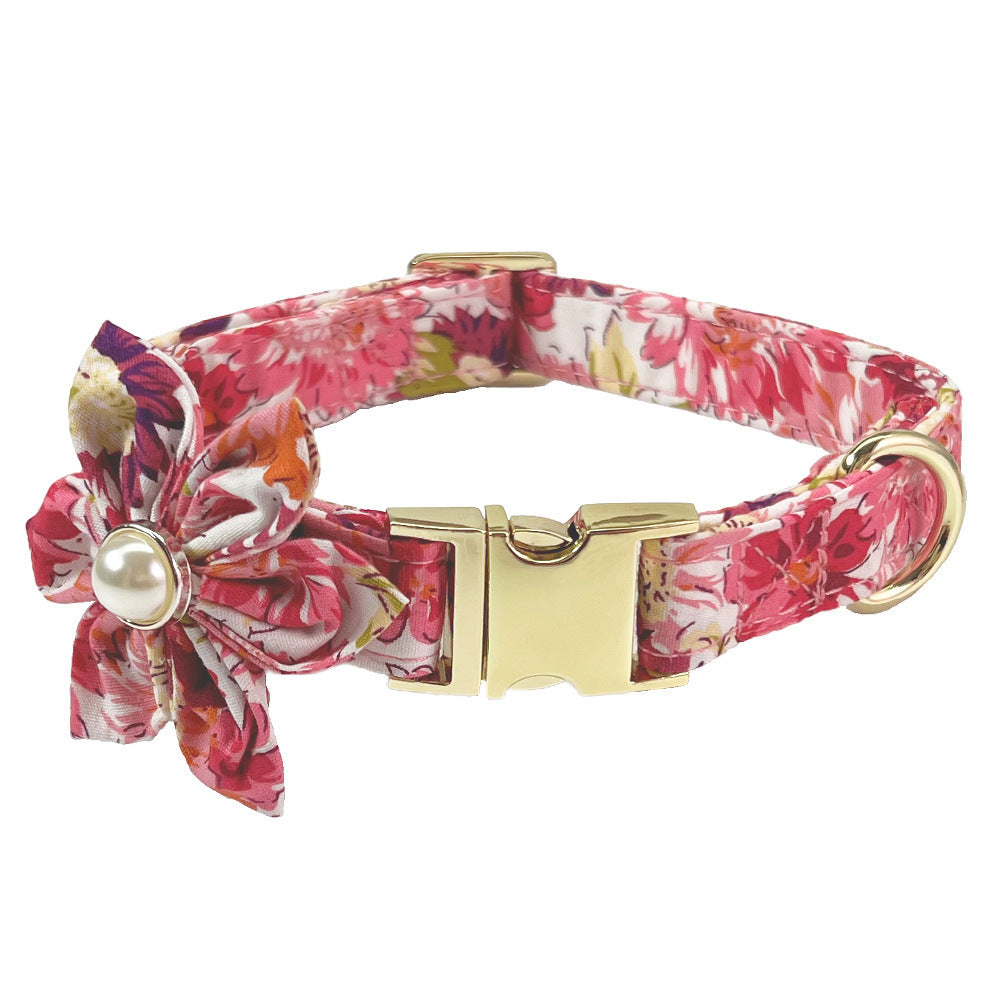 Pet Lettering Collar Metal Floral Collar Hand Holding Rope Medium Large Dog Leash